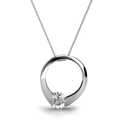 Cate & Chloe Dahlia 18k White Gold Plated Pendant Necklace with Swarovski Crystals, Silver Round Cut Solitaire Diamond Ring Necklace for WomenWhite Gold,