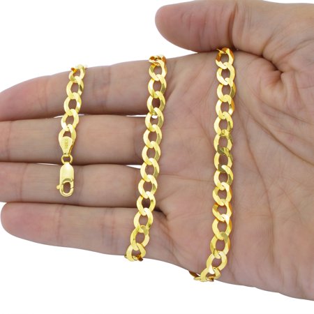 Nuragold 10k Yellow Gold 7mm Solid Cuban Curb Link Chain Bracelet, Mens Jewelry Lobster Clasp 8" 8.5" 9"