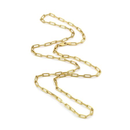 Nuragold 14k Yellow Gold 4mm Paperclip Elongated Rolo Cable Link Chain Pendant Necklace, Womens Jewelry with Lobster Clasp 16" - 24"