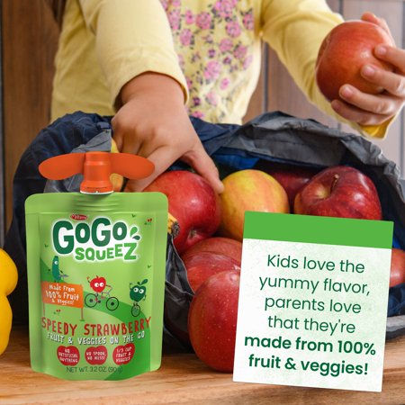 (12 Pack) GoGo Squeez Fruit & Veggiez Peach, Strawberry Pouch, 3.2 oz, 12 Pack