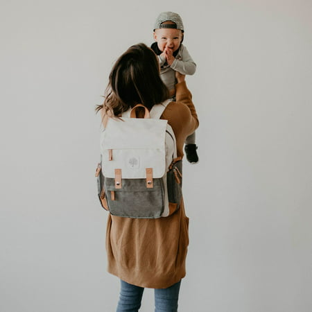 Parker Baby Diaper Backpack with Gray - Stroller Straps & Changing Pad Included - Color Block Cream Birch BagCream,