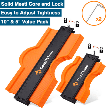 ComfiTime Contour Gauge with Lock | 2-Pack 10" and 5" Contour Gauge Profile Tool, 50% Longer Pins for Deep Contour Duplication, made by the same OEM manufacturer for Saker contour gauges