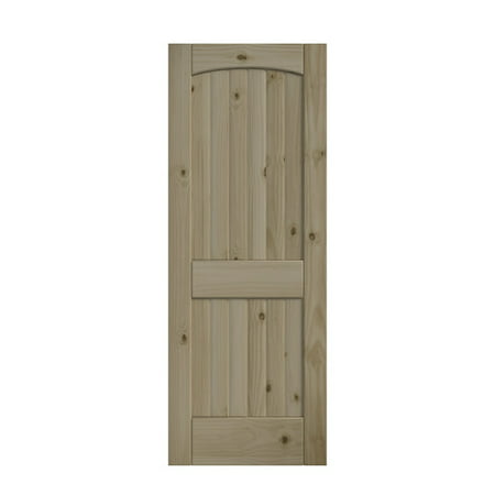 EightDoors 80" x 32" 2 Panel V-Grooved Arch Top Knotty Pine Unfinished Solid Wood Core Door, 80" x 32"