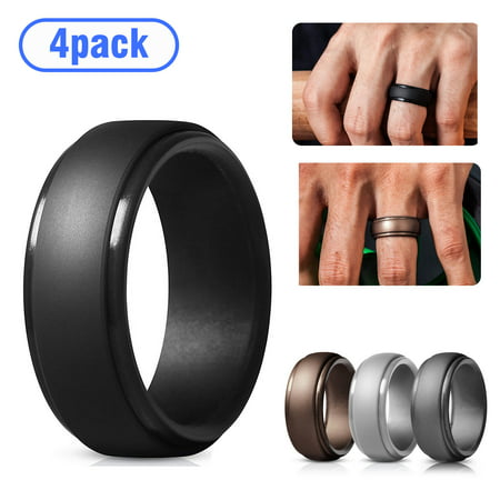 4Pack Silicone Wedding Rings for Men, TSV Breathable Mens' Rubber Wedding Bands, Size 11/10/9inch, Multi-colored Wedding Rings for Anniversary Birthday Festival Weddings9(18.9mm),