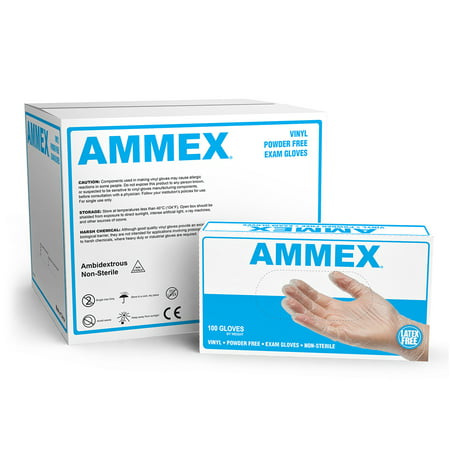 AMMEX Vinyl Latex Free Medical Disposable Gloves, X-Large, Clear, 1000/Case, XL