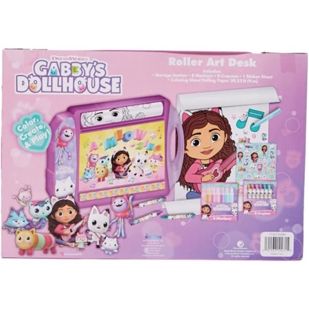 Gabbys Dollhouse Kids Roller Art Kit with Crayons Stickers and Markers Coloring Set