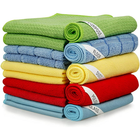 SUGARDAY Microfiber Cleaning Cloth 15 Pack - Purpose Cleaning Towels Reusable Rags Dish Cloths for Cleaning House, Kitchen, Glass (Size: 11.8 x 11.8 in)