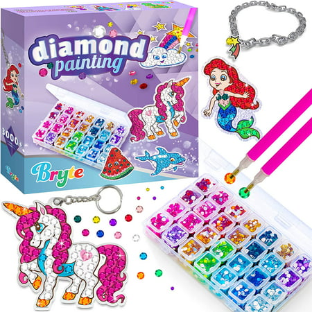 Big Gem Art Diamond Painting Kits for Kids with Storage Case, Jewelry, Keychains, Stickers and More - Craft Kit with Unicorn and Mermaid - Arts and Crafts for Girls and Boys - Toys and Gifts All Ages