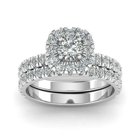 Certified 2.00 Carat TW Diamond Halo Engagement Ring Bridal Set in 14k White Gold (G-H, I2-I3)