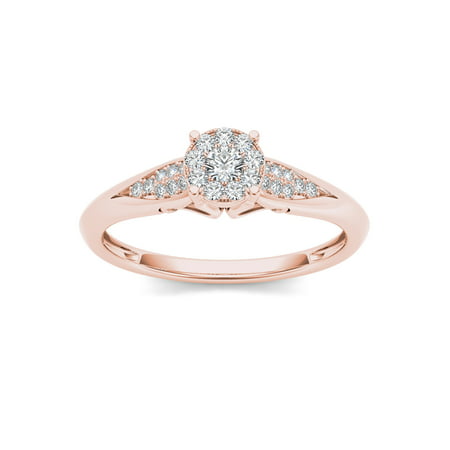 1/6Ct TDW Diamond 10K Rose Gold Cluster Ring Engagement RingRose Gold,