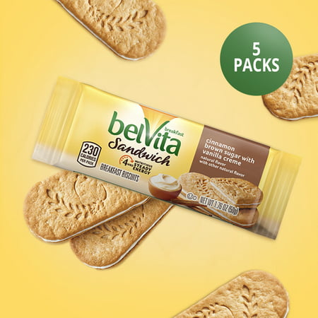 belVita Breakfast Cinnamon Brown Sugar & Vanilla Creme Breakfast Biscuits, 5 Packs (2 Biscuit Sandwiches Per Pack)