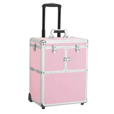 Easyfashion Professional Rolling Lockable Cosmetic Makeup Case, PinkPink,