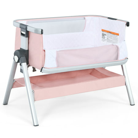 Infans 3-in-1 Portable Baby Bassinet, Bedside Crib Sleeper w/ Carrying Bag, Removable Mattress, Adjustable Height/Angle, Foldable Infant Travel Crib for Newborn Babies and Toddlers,PinkPink,