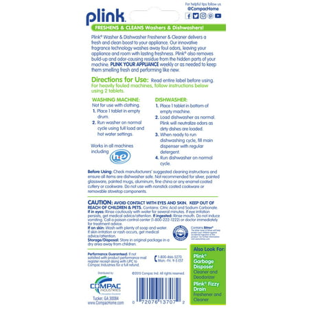 Compac Home Plink Appliance Freshener, Dishwasher Tablets, Washing Machine Cleaner, Water Activated, Fresh Lemon Scent, 12 Count, Pack of 12