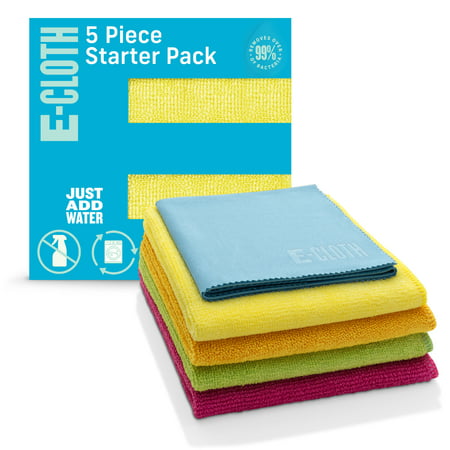 E-Cloth Starter Pack, Premium Microfiber Cleaning Cloths, Great Household Cleaning Tools for Bathroom, Kitchen, and Cars, Washable and Reusable, 300 Wash Guarante, Assorted Colors, 5 Piece SetAssorted Colors,