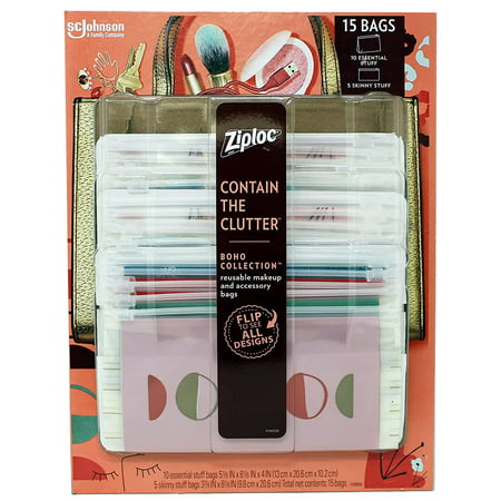 Ziploc Contain The Clutter Reusable Plastic Storage Organizer Bags, 15 PackBoho,