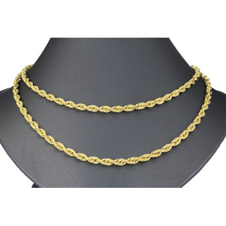 Nuragold 10k Yellow Gold 4mm Solid Rope Chain Diamond Cut Pendant Necklace, Mens Jewelry with Lobster Clasp 20" - 30"