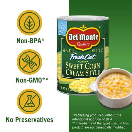 Del Monte Sweet Cream Corn, Canned Vegetables, 14.75 oz Can, Green