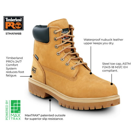 Timberland PRO 6IN Direct Attach Men's, Wheat, Steel Toe, EH, MaxTRAX Slip Resistant, WP Boot (10.0 M)Wheat,