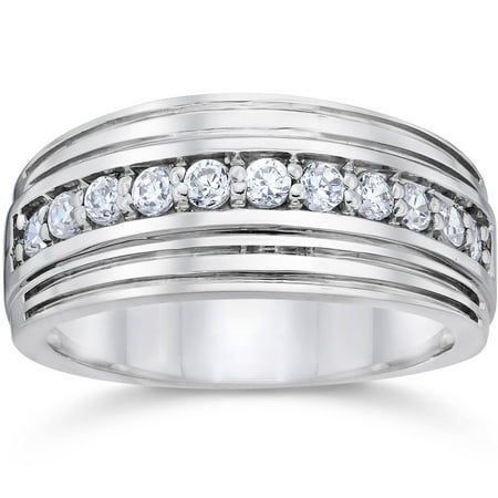 1/2 Carat Mens Diamond Wedding Ring 10K White Gold, White Gold, 6.5