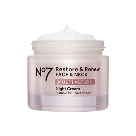 No7 Restore & Renew Multi Action Face & Neck Night Cream for Sensitive Skin, 1.69 fl oz