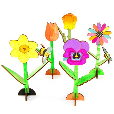 Smarts & Crafts Go: Wooden Flower Garden, 38 Pieces for Boys and Girls, Kids and Teens