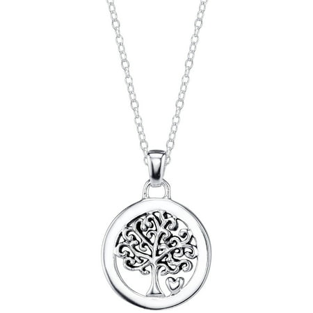 Little Luxuries Women's Sterling Silver Family Tree Pandant Necklace, 18", One Size