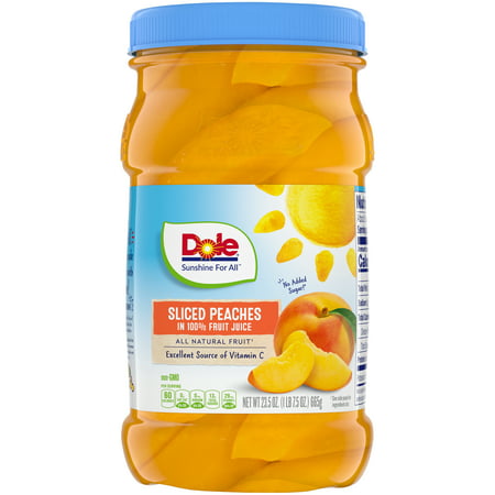 Dole Yellow Cling Sliced Peaches in 100% Juice Jar, 23.5 oz
