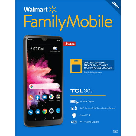 Walmart Family Mobile TCL 30 Z, 32GB, Black- Prepaid Smartphone