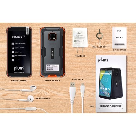 Unlocked Rugged Smart Phone | Plum Gator 7 4G LTE | Shock Water Proof | 5580 mAh Battery - Orange