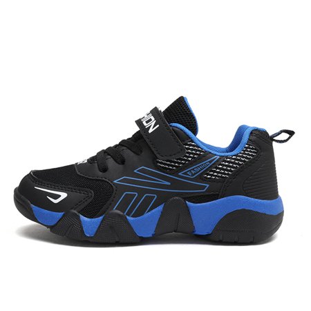 Engtoy boys shoes quality mesh breathable children's sports blue shoes US size 3.5, Black/Bule, 3.5