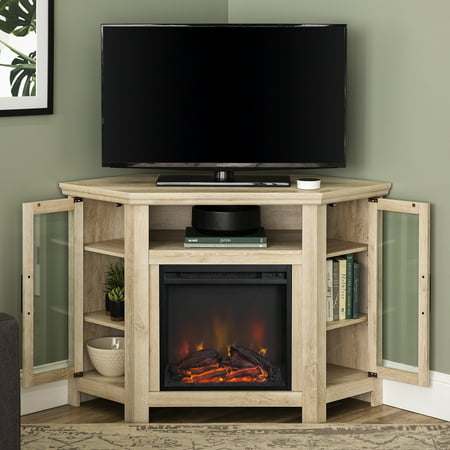 Walker Edison White Oak Corner Fireplace TV Stand for TVs up to 50"