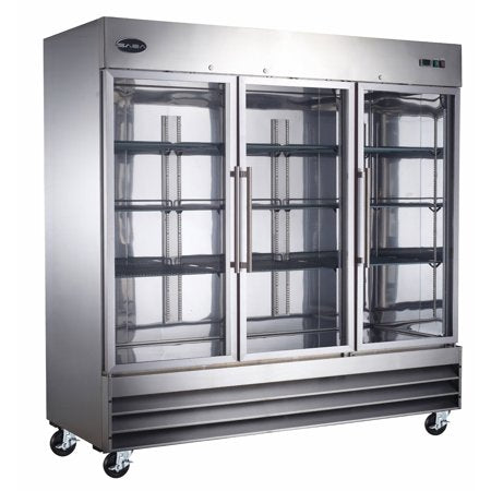 Heavy Duty Commercial 72 cu ft Stainless Steel Glass Door Reach-In Refrigerator (3 Door)
