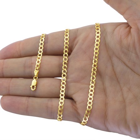 Nuragold 14k Yellow Gold 4mm Solid Cuban Curb Link Chain Pendant Necklace, Mens Womens with Lobster Clasp 16" - 30"