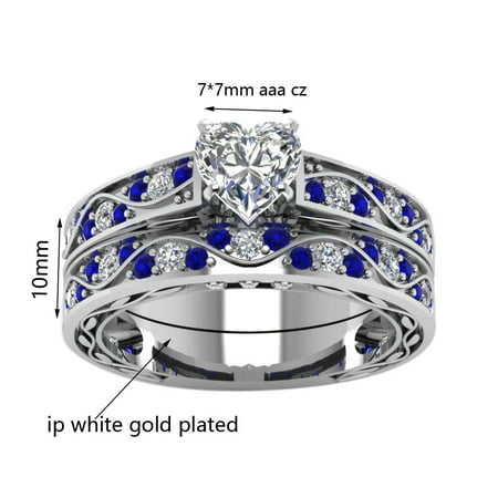 Matching Ring Couple Rings White Gold Plated 1CT CZ Women Wedding Ring Sets Female Ring, women's size 5 & men's size 7