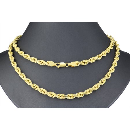 Nuragold 14k Yellow Gold 6mm Solid Rope Chain Diamond Cut Necklace, Mens Jewelry with Lobster Clasp 20" - 30"