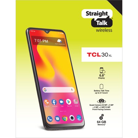 Straight Talk TCL 30 XL 64GB, Black - Prepaid Smartphone