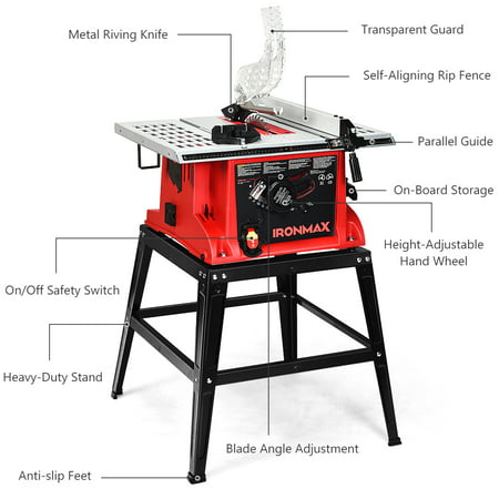 IronMax 10''Saw Electric Cutting Aluminum Tabletop Woodworking w/Stand