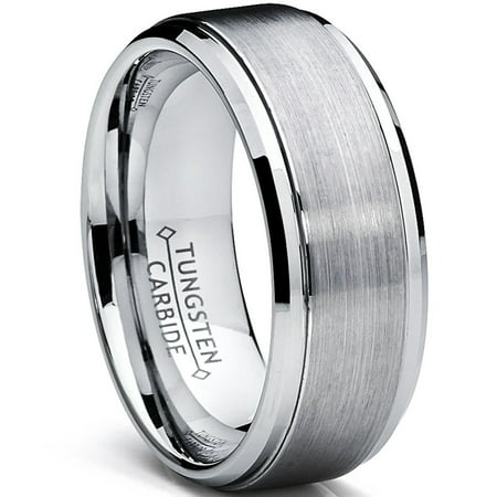 Men's Tungsten Ring Wedding Band Raised Brushed Finish 9MM Sizes 6 to 15Silver,