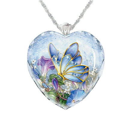Necklaces Pendants for Women Girls Heart-shaped Butterfly Crystal Female Chain All-match Jewelry Necklace GiftsBlue,