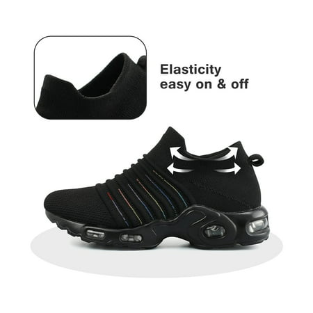 Mysoft Women's Black Mesh Air Cushion Slip on Sock Sneaker Size 6-10Black-color,