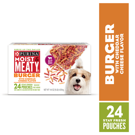 Purina Moist & Meaty Dry Dog Food, Burger with Cheddar Cheese Flavor, 24 ct. Pouch