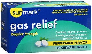 Sunmark Peppermint Gas Relief Regular Strength Chewable Tablets, 100 Count