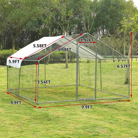 MAGIC UNION Large Metal Chicken Coop Backyard Hen House Outdoor Duck Cage with Waterproof Cover, 9.9'(L)x 9.9'(W)x 6.57'(H)