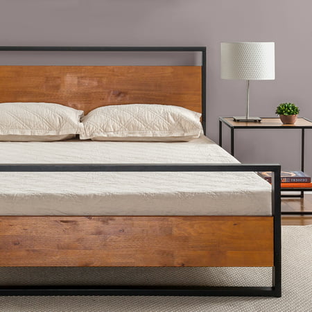 Zinus Suzanne 37" Metal and Wood Platform Bed with Headboard, Queen