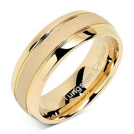 Tungsten Rings For Men Women Gold Wedding Band SandBlasted Finish Dome Edge Sizes 8-16, 9