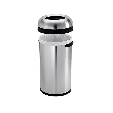 simplehuman 60 Liter / 16 Gallon Bullet Open Top Trash Can, Commercial Grade Heavy Gauge Brushed Stainless Steel, 60 litre