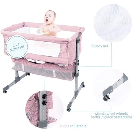 Lamberia 3 in 1 Bassinet for Baby, Easy Folding Sleeper with Mattress Included, Baby Girl (Pink)