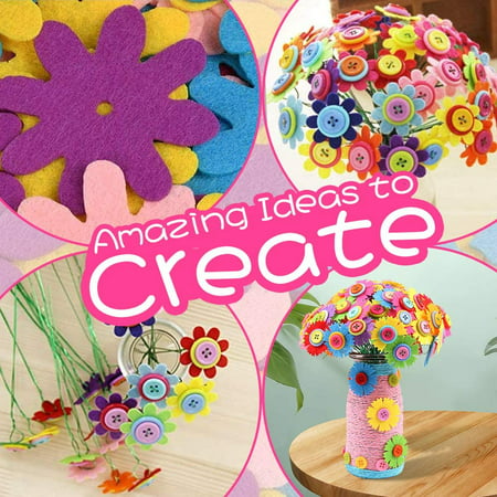 Amerteer Make Your Own Bouquet with Buttons and Petal Flowers Craft Kit (122 Pieces)