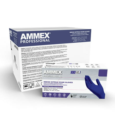 AMMEX Indigo Nitrile Disposable Exam Gloves, 3 Mil, Small, 100/Box, S